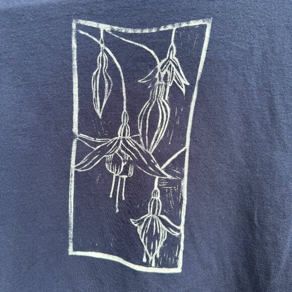 Hand Block Printed Botanical Fuschia T-Shirt – Gildan Blue Cotton Tee (Small) - Picture 3 of 6